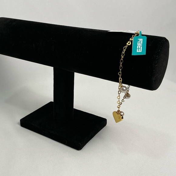 EFFY Freshwater Pearl Dangle Heart Bracelet 14k Sterling Silver Louis Vuitton - Picture 5 of 9